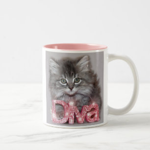 Caneca De Café Em Dois Tons Pequeno Gatinho de Diva - "Segure sua cauda alto..