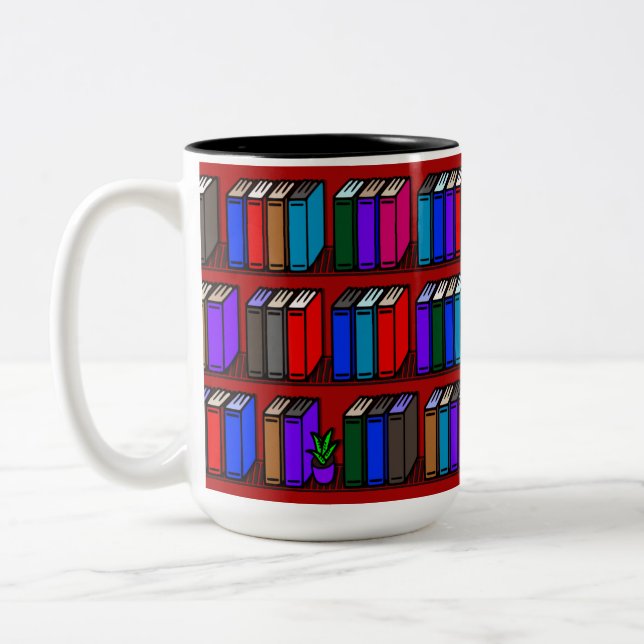 Caneca De Café Em Dois Tons Pequeno Livro de Biblioteca - Prateleiras Vermelha (Esquerda)