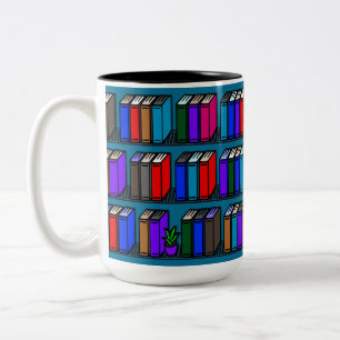Caneca De Café Em Dois Tons Pequeno Livro de Biblioteca Teal