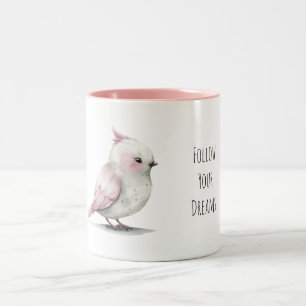 Caneca De Café Em Dois Tons Pequeno Pássaro Rosa Sonha