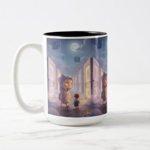 Caneca De Café Em Dois Tons Pequenos Viajantes Sob a Lua