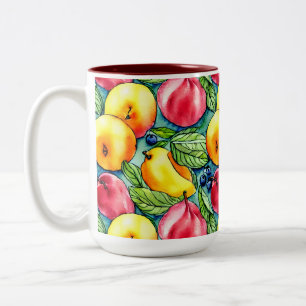 Caneca De Café Em Dois Tons Pera de maçã de fruta padrão de aquarela de verão