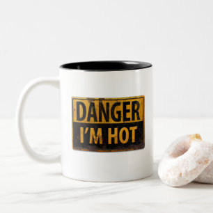 Caneca De Café Em Dois Tons PERIGO eu sou sinal QUENTE, de advertência do