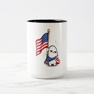 Caneca De Café Em Dois Tons Personagem EUA Cansado de 4 de Julho Engraçado