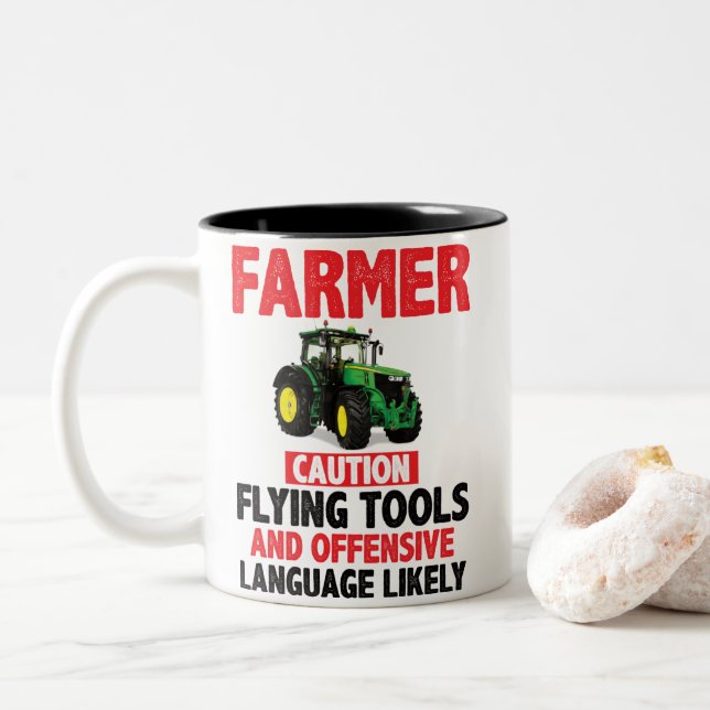Caneca De Café Em Dois Tons Personalised FARMER 'Mug' (Com Donut)