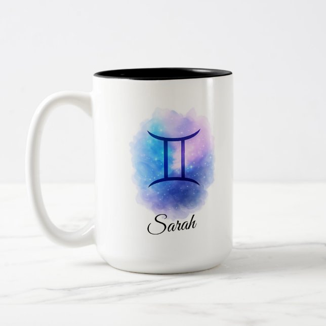 Caneca De Café Em Dois Tons Personalised Gemini Mug Gift for Birthday, Star  (Esquerda)