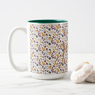Caneca De Café Em Dois Tons Personalização de Padrão Botânico