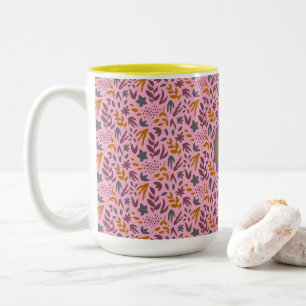 Caneca De Café Em Dois Tons Personalização de Padrão Botânico