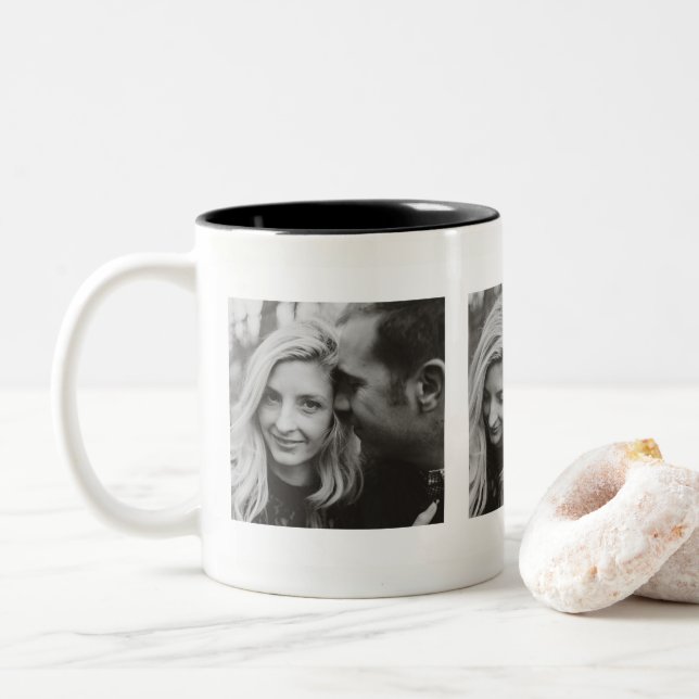 Caneca De Café Em Dois Tons Personalizadas três fotos personalizadas (Com Donut)