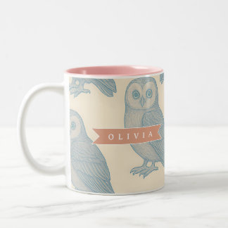Caneca De Café Em Dois Tons Personalizado Azul Vintage Coruja Casa de Campo Fl