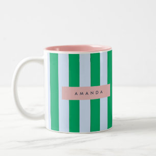 Caneca De Café Em Dois Tons Personalizado Clássico Listrado de Verde e Branco