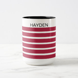Caneca De Café Em Dois Tons Personalizado com Listras Burgundy e Preto