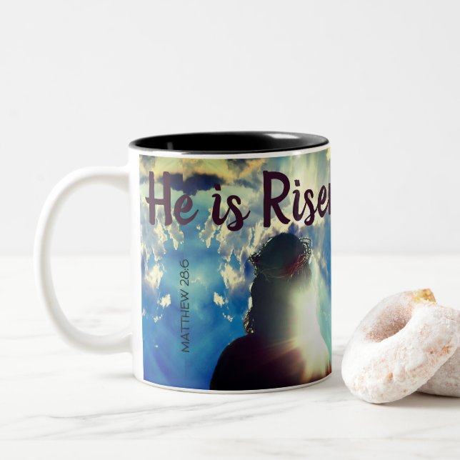 Caneca De Café Em Dois Tons Personalizado, ele é Páscoa de Jesus Religioso Nas (Com Donut)