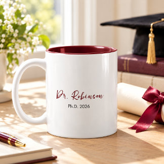 Caneca De Café Em Dois Tons Personalizado Elegante Burgundy PhD Graduação