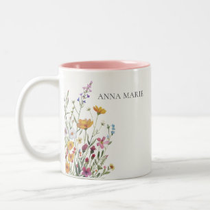 Caneca De Café Em Dois Tons Personalizado Elegante Chique Floral