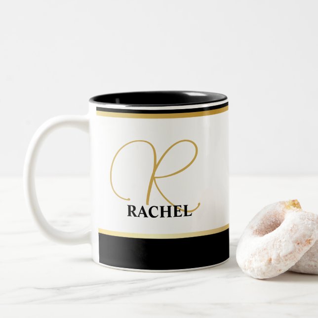 Caneca De Café Em Dois Tons Personalizado Monogramado (Com Donut)