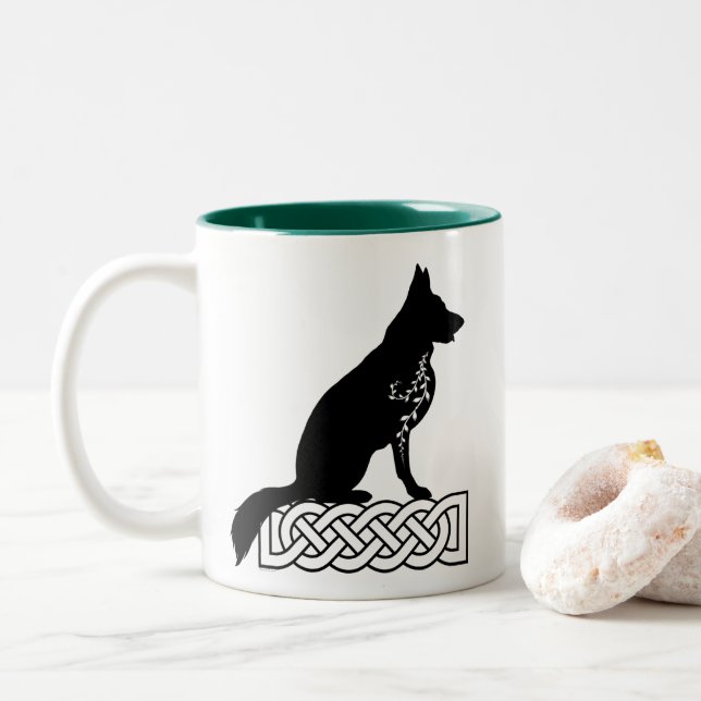 Caneca De Café Em Dois Tons Personalizado Nó Preto do german shepherd Loki Sai (Com Donut)