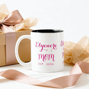 Caneca De Café Em Dois Tons Personalizado Nome de Nova Mãe Elegante Est Rosa S