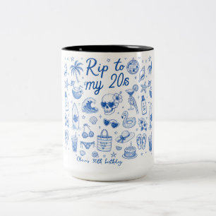 Caneca De Café Em Dois Tons personalizado praia azul aniversário 20s desenho à