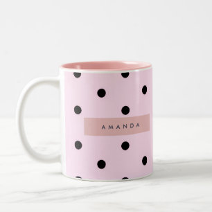 Caneca De Café Em Dois Tons Personalizado Rosa Chic e Preto com Bolinhas
