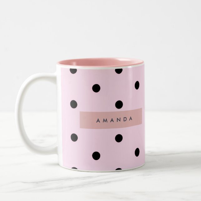 Caneca De Café Em Dois Tons Personalizado Rosa Chic e Preto com Bolinhas (Esquerda)