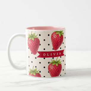 Caneca De Café Em Dois Tons Personalizado Vintage Pontos de Bolinhas Morango R
