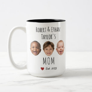 Caneca De Café Em Dois Tons Personalizar 3 Crianças Rostos e Nomes Personaliza