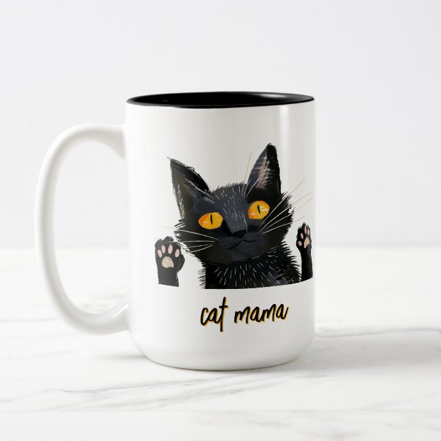 Caneca De Café Em Dois Tons Personalizar a Mamã Gata Negra (Esquerda)