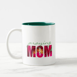 Caneca De Café Em Dois Tons Personalizar nota "Rezando Mãe" Cristão Floral