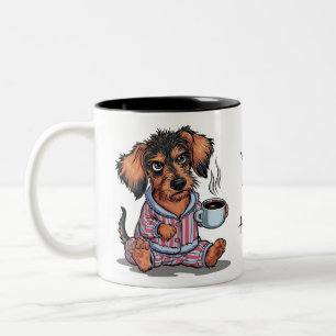 Caneca De Café Em Dois Tons Personalizar o Cãozinho De Café Engraçado