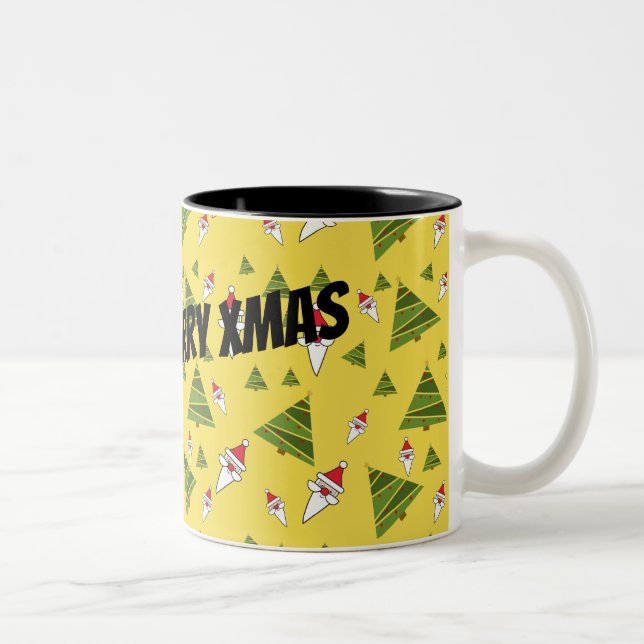 Caneca De Café Em Dois Tons Personalizar Papais noeis e Árvore de Natal, (Direita)