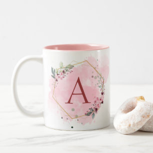 Caneca De Café Em Dois Tons Personalizar Quadro Floral Cor-de-Água Rosa Inicia