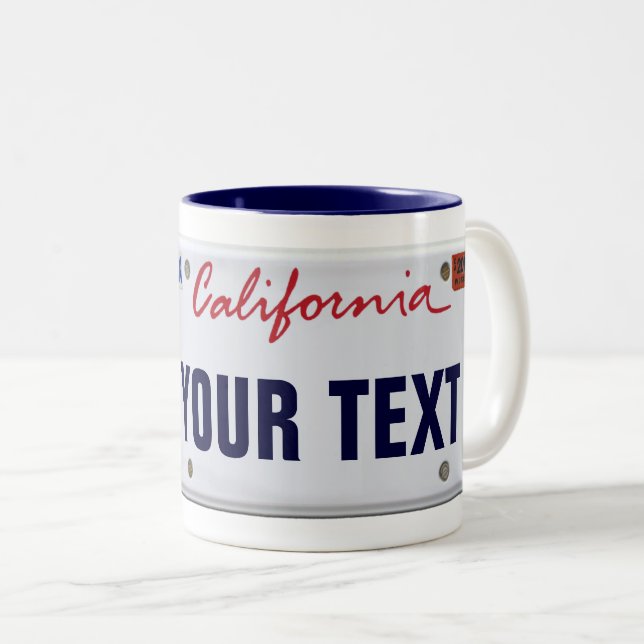 Caneca De Café Em Dois Tons (Personalizável) Placa de Licença da Califórnia (Frente Esquerda)
