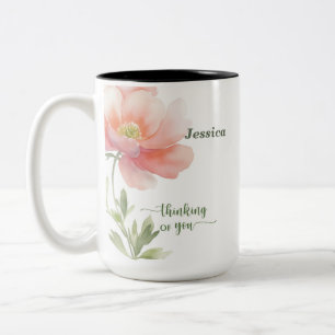 Caneca De Café Em Dois Tons Personalize Pensando em Você Flor de Aquarela