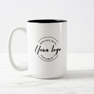 Caneca De Café Em Dois Tons Personalize seu logotipo aqui, preto, branco, CÓDI