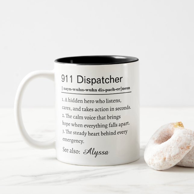 Caneca De Café Em Dois Tons Personalized 911 Dispatcher Definition (Com Donut)