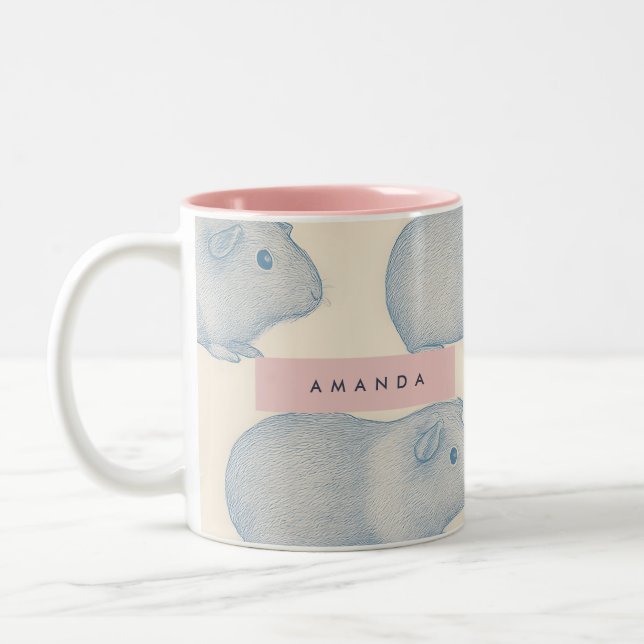 Caneca De Café Em Dois Tons Personalized Aesthetically Cute Guinea Pigs Patter (Esquerda)