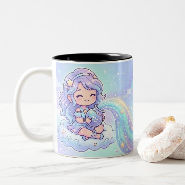 Caneca De Café Em Dois Tons Personalized Aquarius Zodiac Photo Mug (Com Donut)
