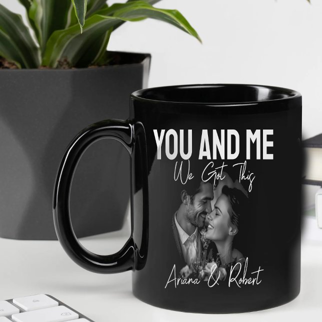 Caneca De Café Em Dois Tons Personalized Black Photo Couple You and Me Mug (Criador carregado)