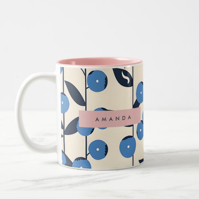 Caneca De Café Em Dois Tons Personalized Blueberry Vine Nature  (Esquerda)