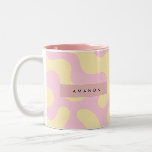 Caneca De Café Em Dois Tons Personalized Blush Pink and Pastel Yellow Abstract (Esquerda)
