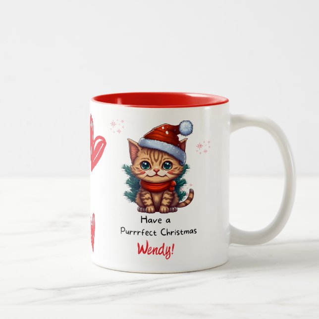 Caneca De Café Em Dois Tons Personalized Cat Themed Christmas Mug (Direita)