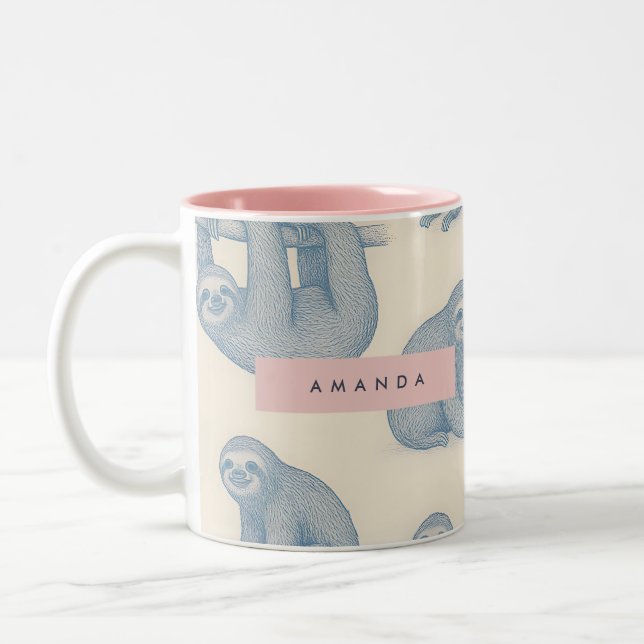 Caneca De Café Em Dois Tons Personalized Charming Elegant Blue Sloth Pattern (Esquerda)