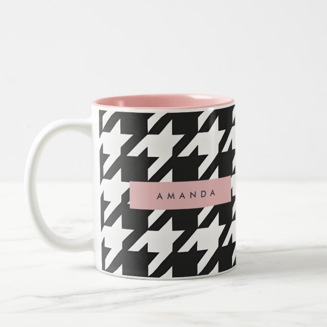 Caneca De Café Em Dois Tons Personalized Classic Black and White Houndstooth  (Esquerda)