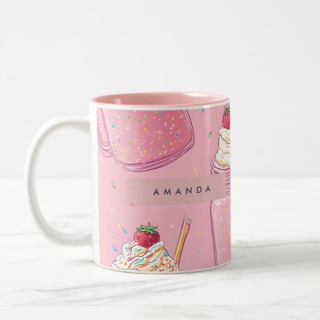 Caneca De Café Em Dois Tons Personalized Cute Pink Milkshake Sprinkles (Esquerda)