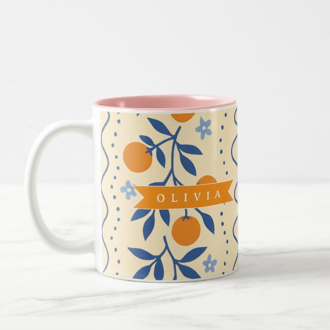 Caneca De Café Em Dois Tons Personalized cute retro citrus folk pattern (Esquerda)