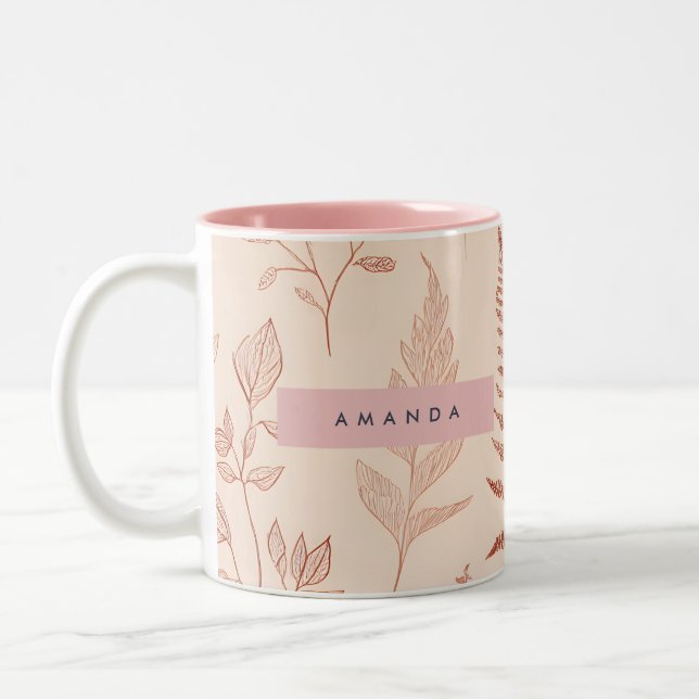 Caneca De Café Em Dois Tons Personalized Delicate Terracotta Leaf Sketch  (Esquerda)