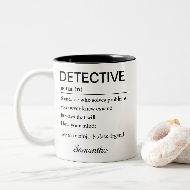 Caneca De Café Em Dois Tons Personalized Detective Gift Funny Definition (Com Donut)