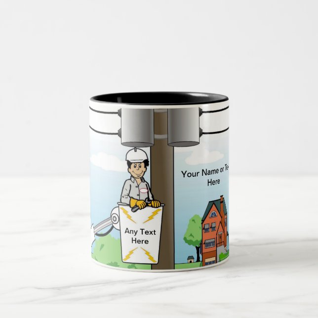 Caneca De Café Em Dois Tons Personalized Electric Lineman - Male Cartoon (Centro)