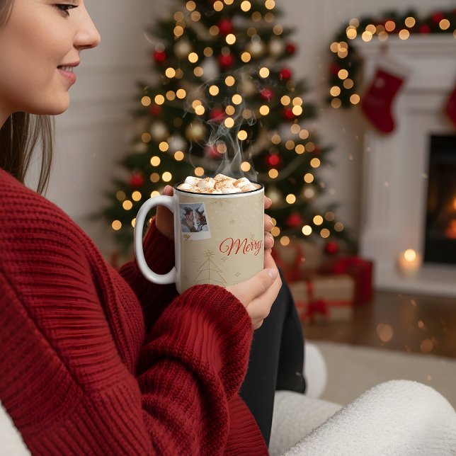 Caneca De Café Em Dois Tons “Personalized Family Christmas Photo Mug” (Criador carregado)
